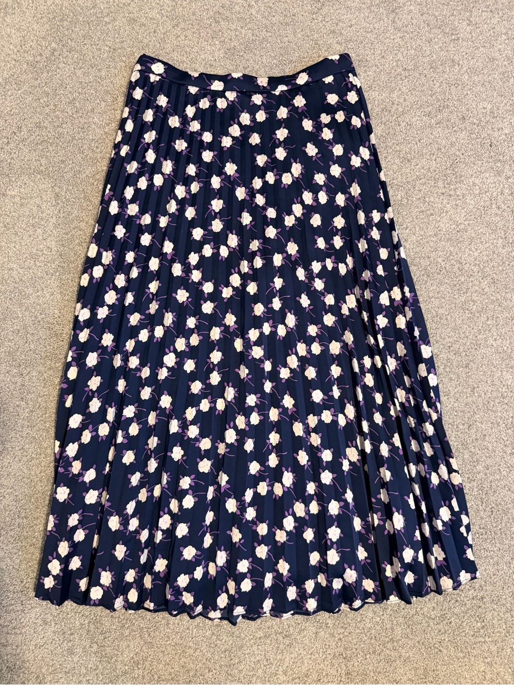 J.Crew Floral Pleated Midi Skirt Size 0 Navy Purple White